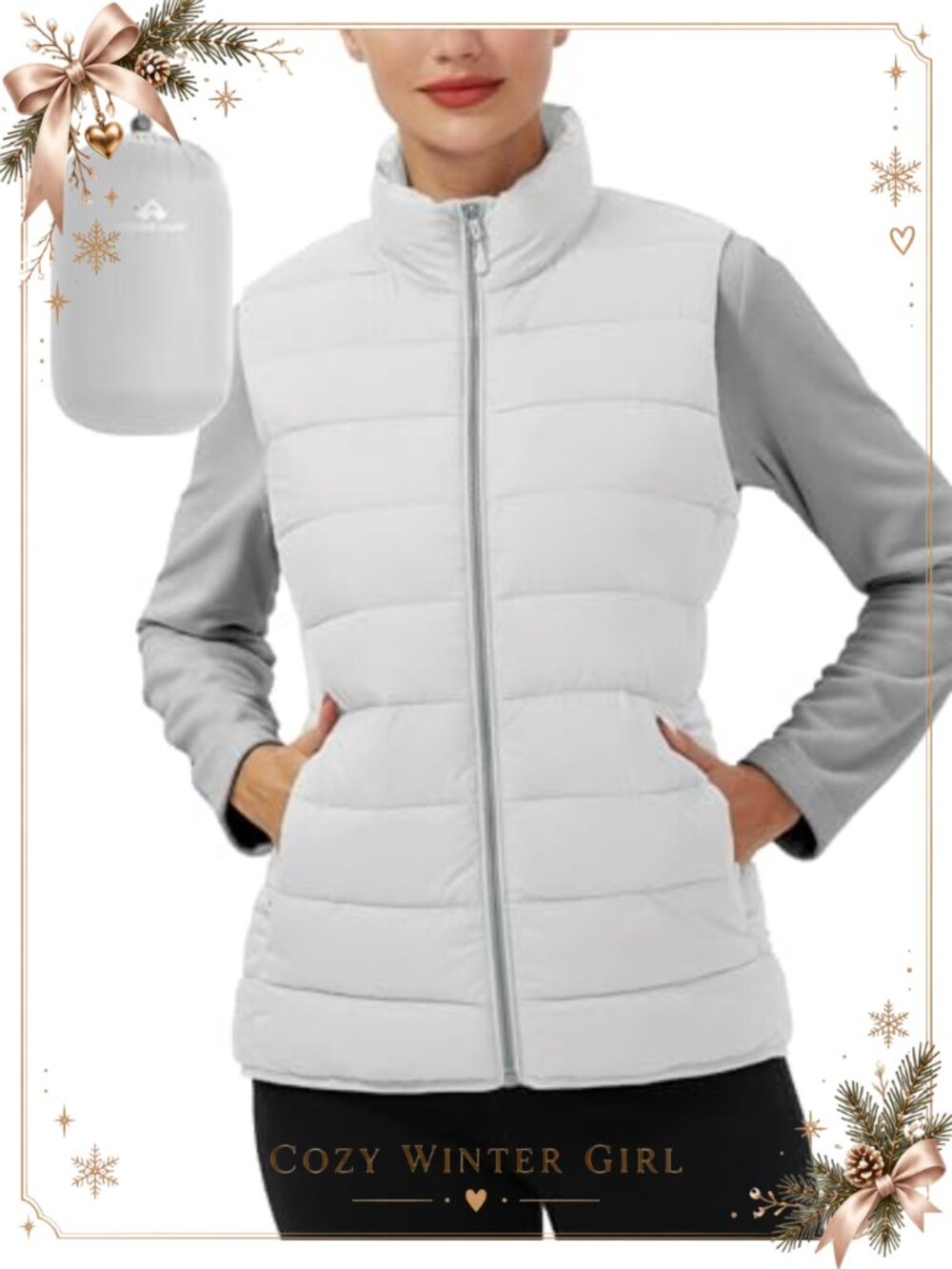 Lightweight Packable Quilted Puffer Vest Sleeveless Zip Up Warm Winter Outerwear